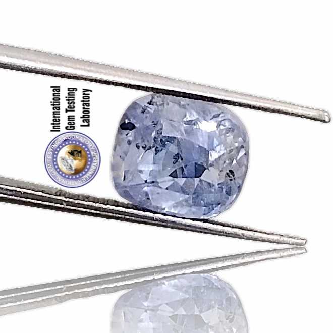 3.68cts certified shiny unheated untreated sky blue cushion cut sapphire gemstone
