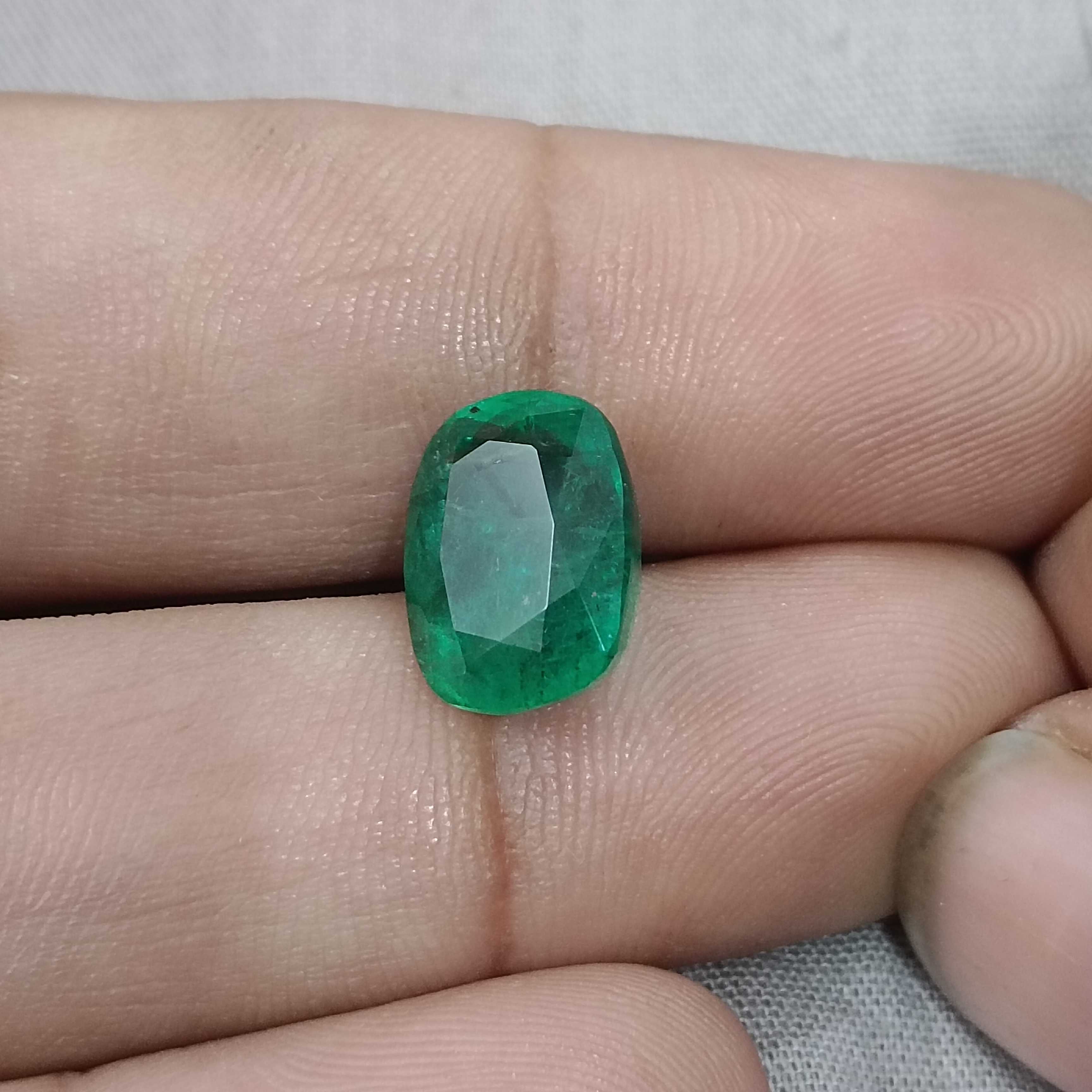 5.49ct GSI certified alpine green cushion shape emerald gemstone