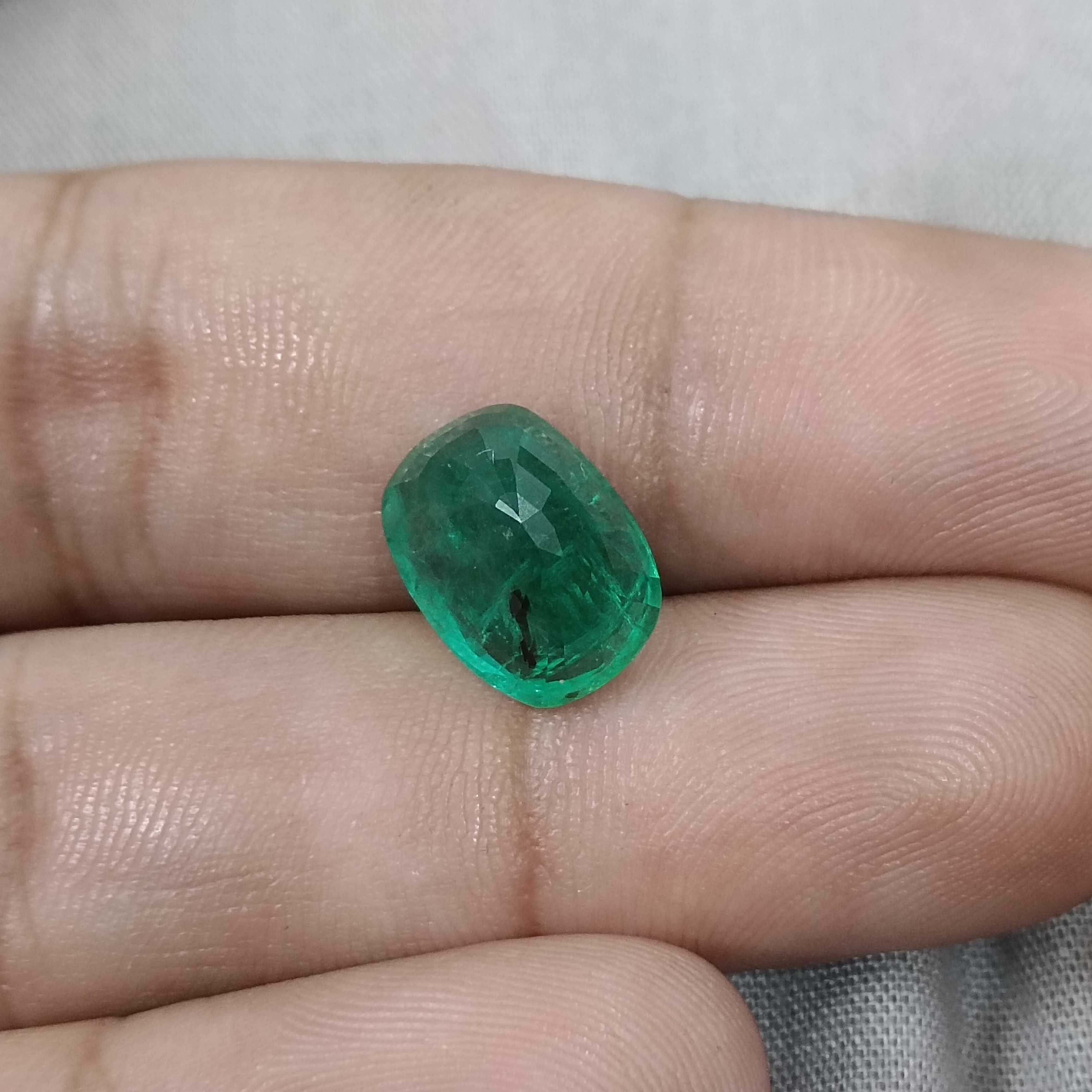 5.49ct GSI certified alpine green cushion shape emerald gemstone