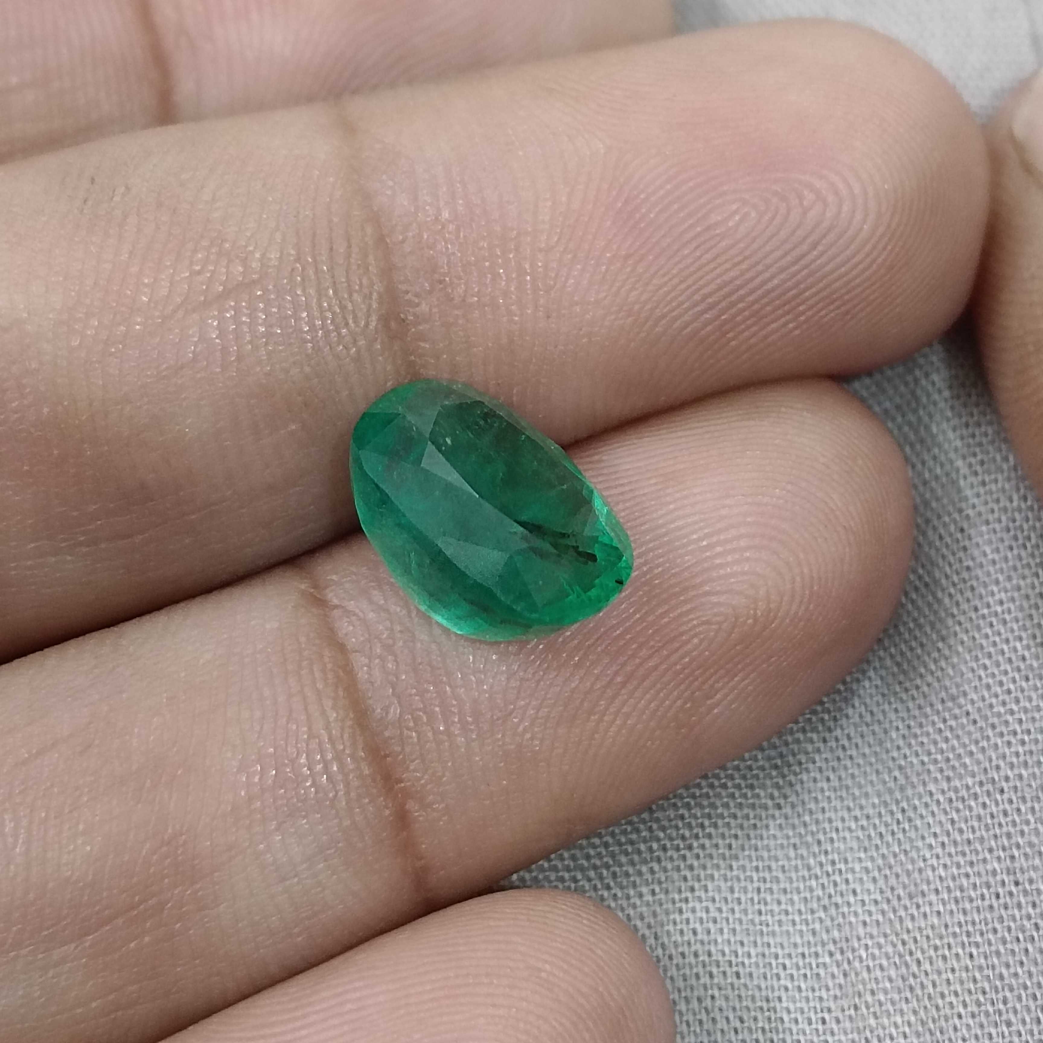 5.49ct GSI certified alpine green cushion shape emerald gemstone